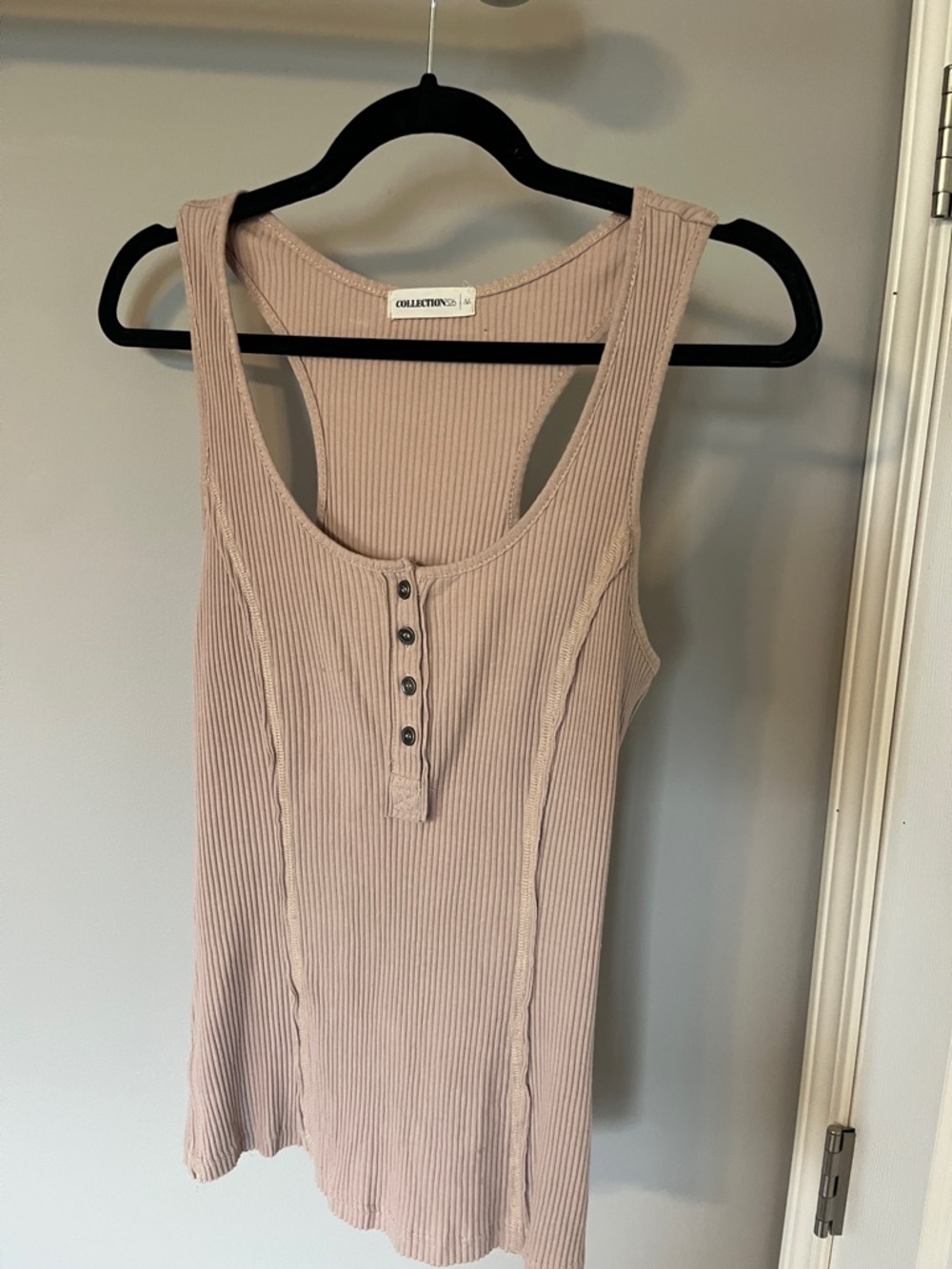 Women’s Tan Ribbed Henley Tank